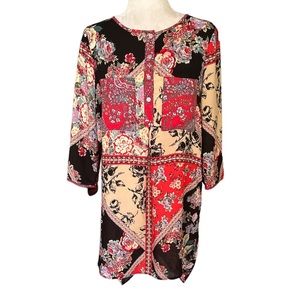 Anthro Fig & Flower Floral Paisley Tunic Mini Dress Blouse - M